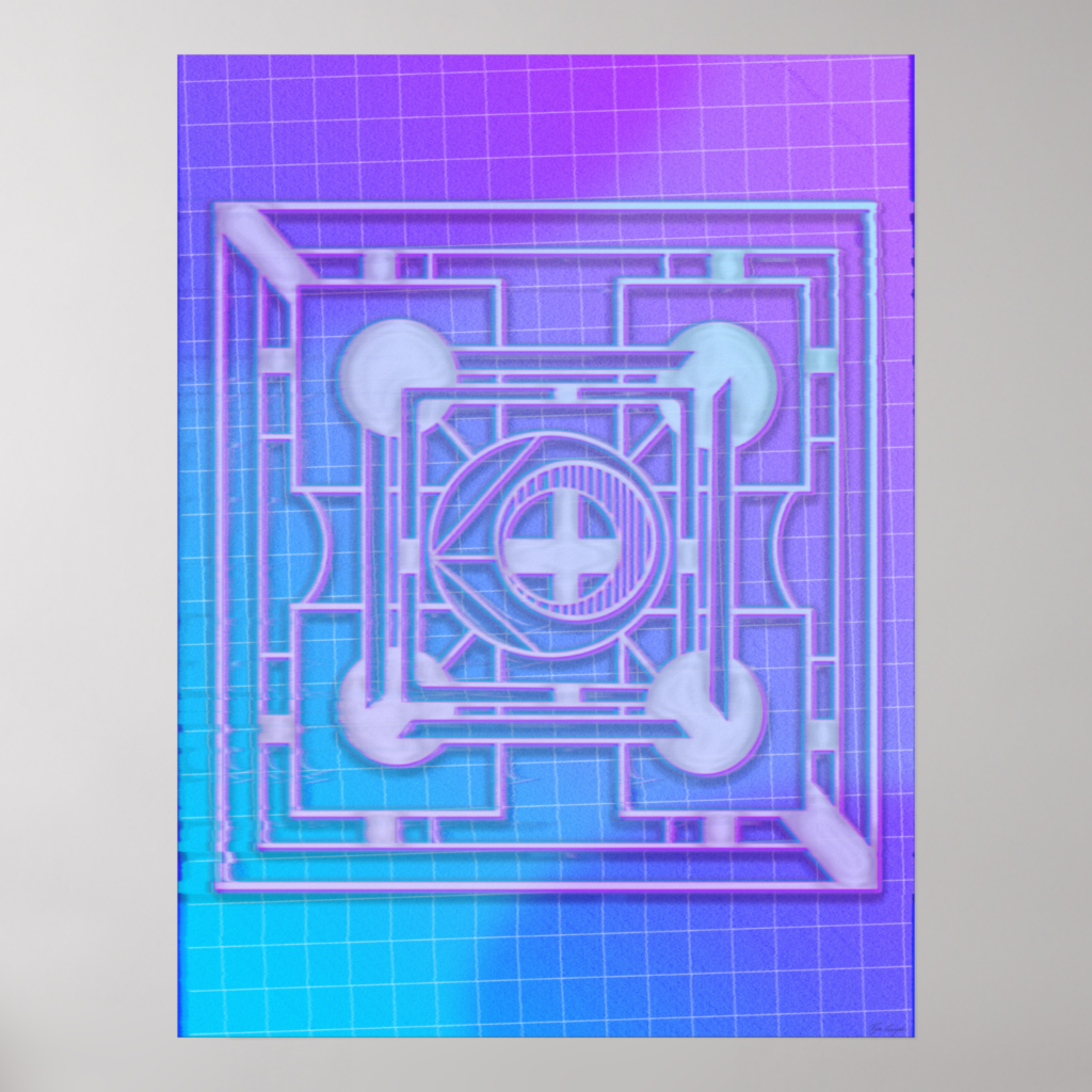 Zazzle Futuristic Neon Vaporwave Abstract Geometric Poster (Front)(1)