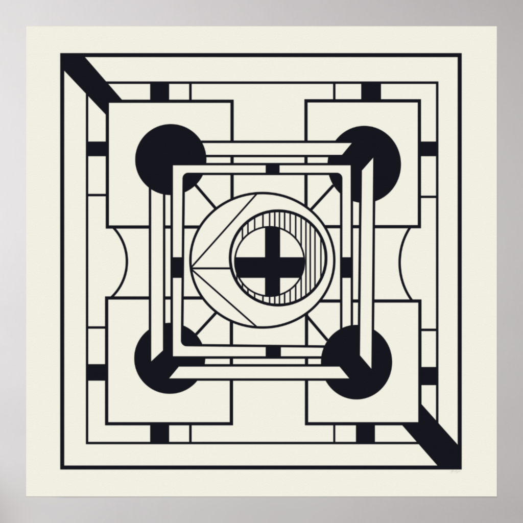 Zazzle Geometric Abstract Modern Art in Cream & Eigengrau Poster (Front)(1)